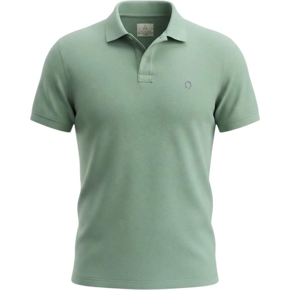 Vintage Polo Mens Large Sage Green 100% Cotton Pique Horseshoe Logo Short Sleeve